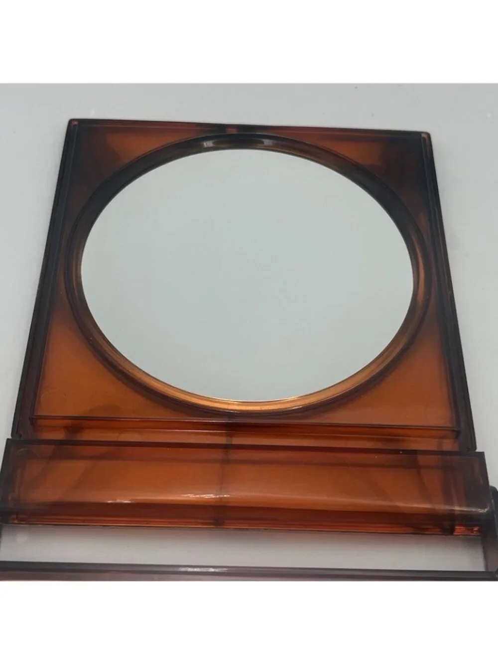 Vintage Brown Lucite Large Compact Mirror 2 Sides Magnification and Normal